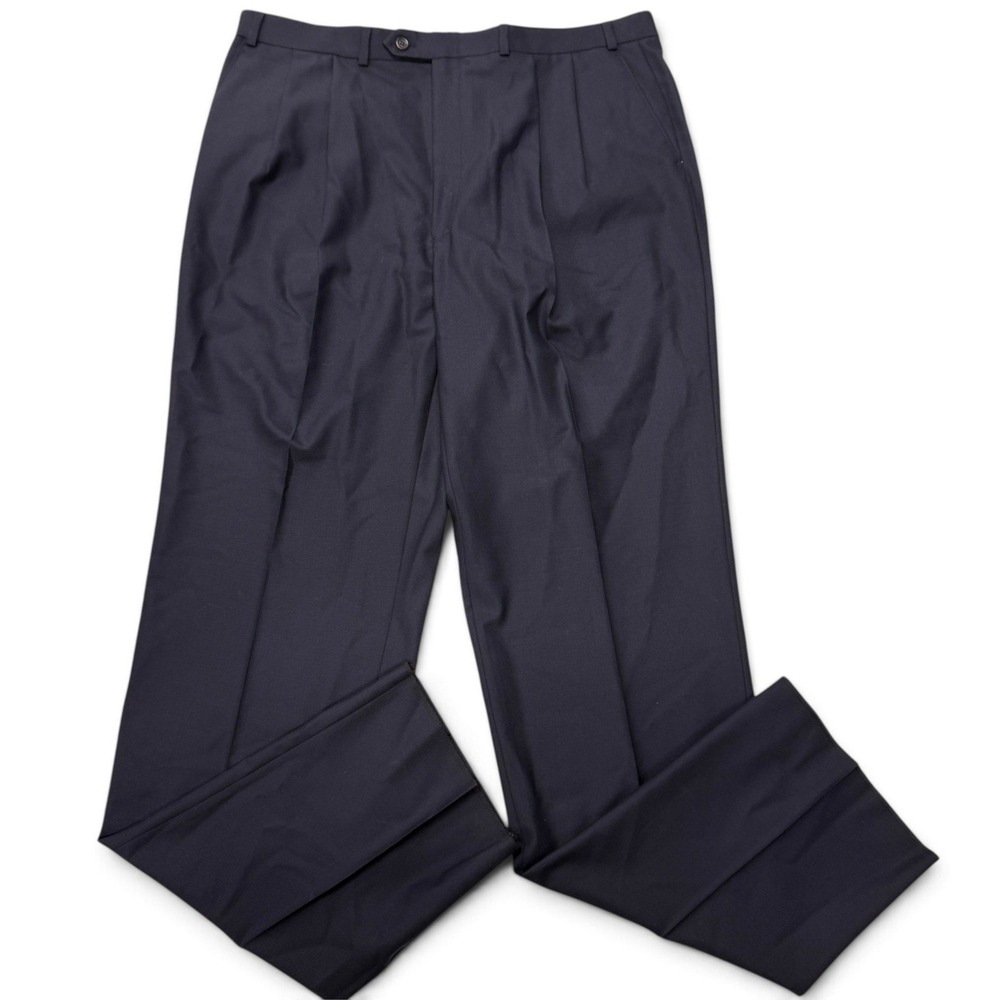 Lauren Ralph Lauren Mens Navy Blue Pleated Wool Dress Pants 40W Unhemmed NWT